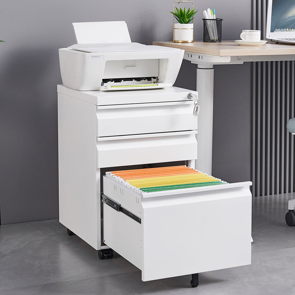 Lockable Mobile File Cabinet - Sleek Office Storage on Wheels