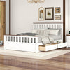 Elegant White Walnut Queen Bed with Storage Drawers