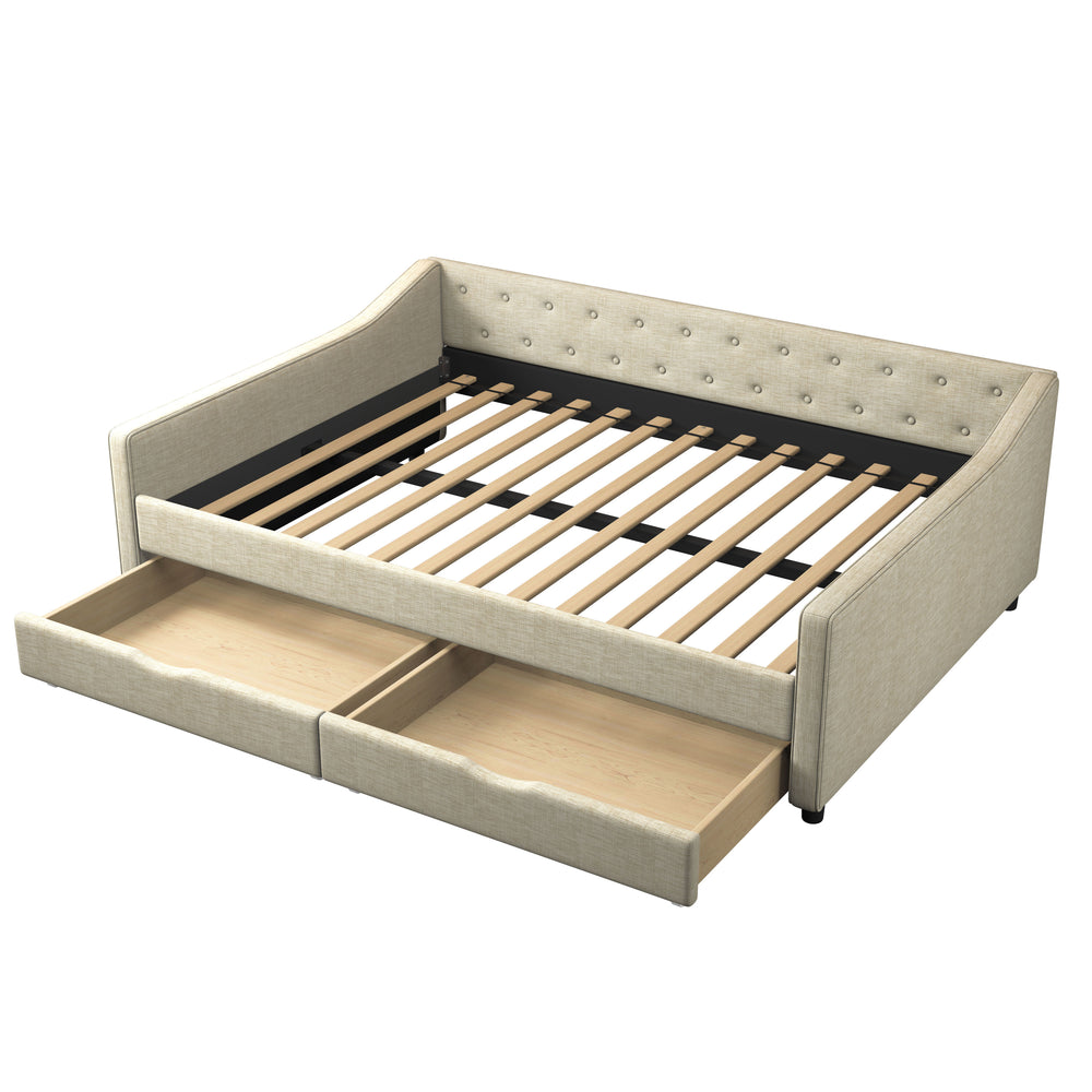 Cozy Upholstered Daybed with Storage Drawers - Beige Elegance