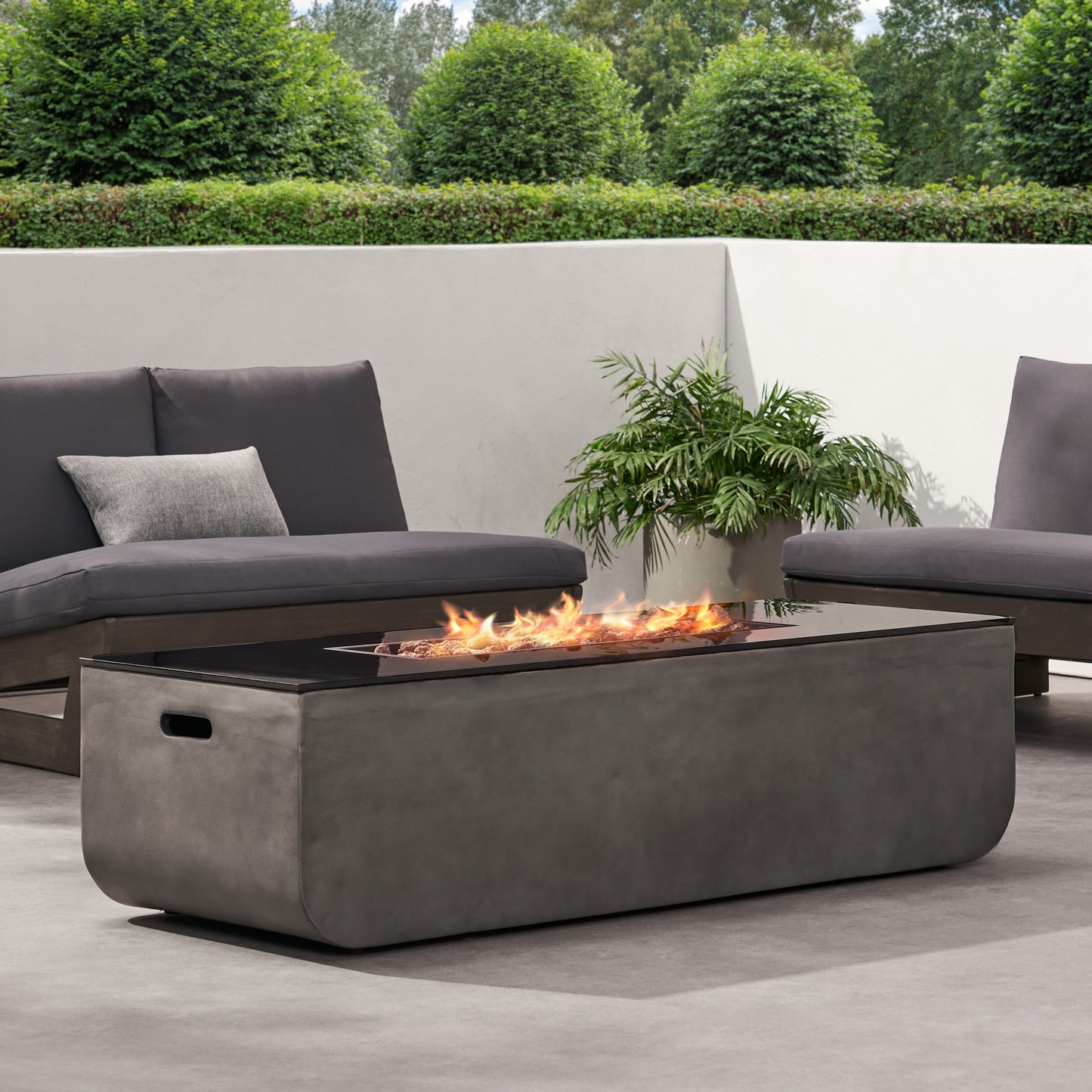 Charming Rectangle Outdoor Fire Table - Light Grey & Black