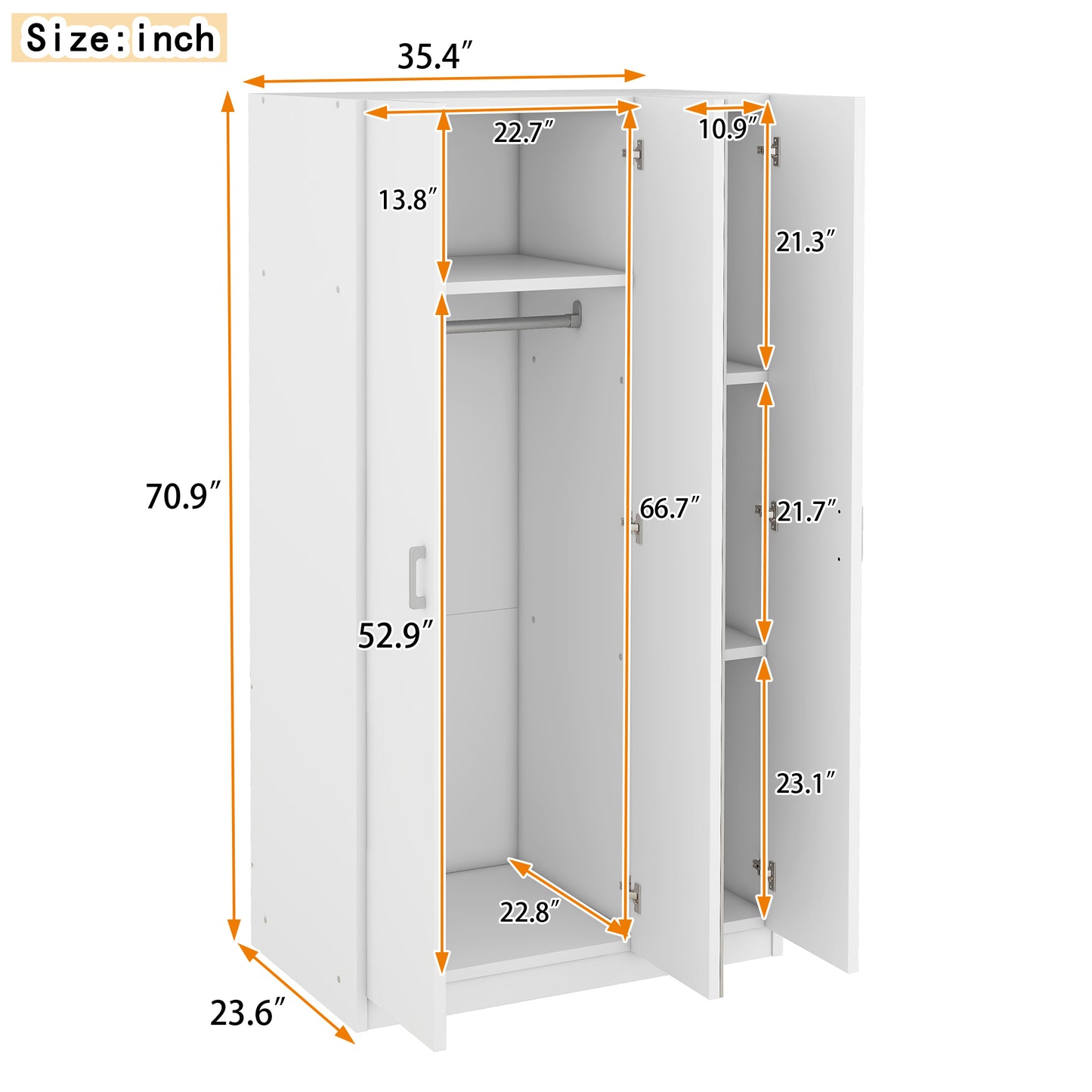 Chic White Wardrobe with Mirror and Shelves