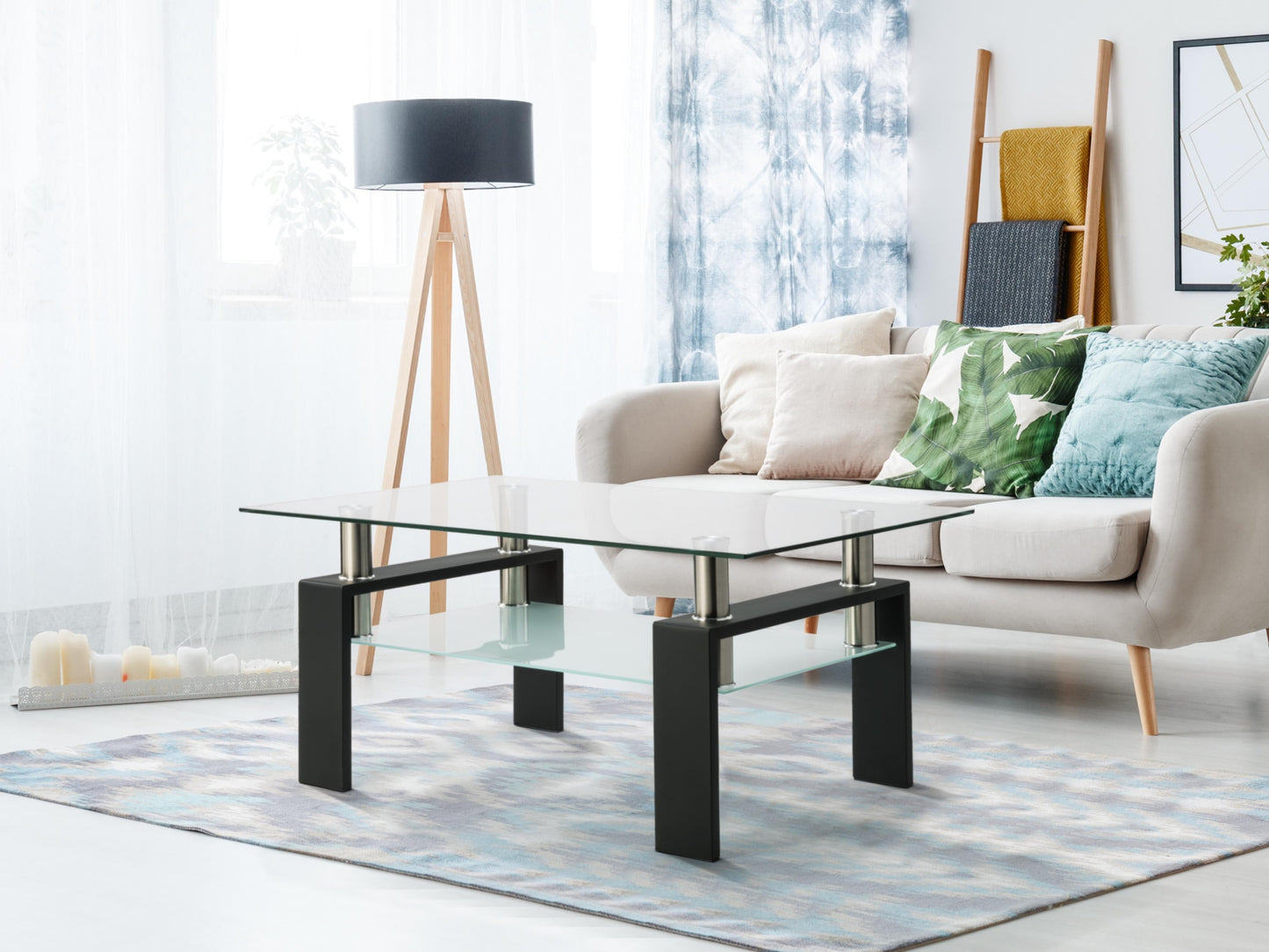 Sleek Black Glass Coffee Table for Modern Living Rooms