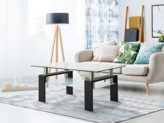 Sleek Black Glass Coffee Table for Modern Living Rooms