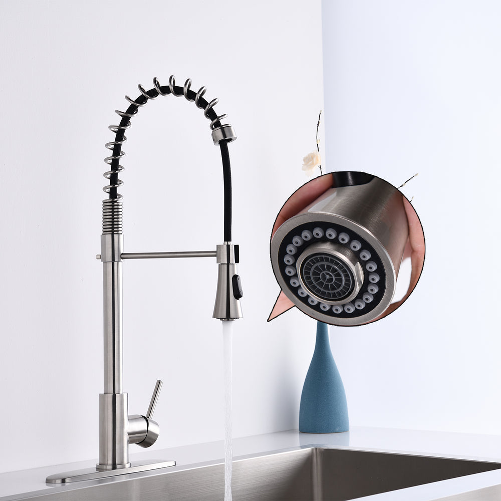 Sleek Brushed Nickel Kitchen Faucet with Stylish Spring Spout