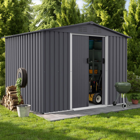 Spacious Metal Outdoor Shed with Sliding Doors – Perfect for Tools and Gear!