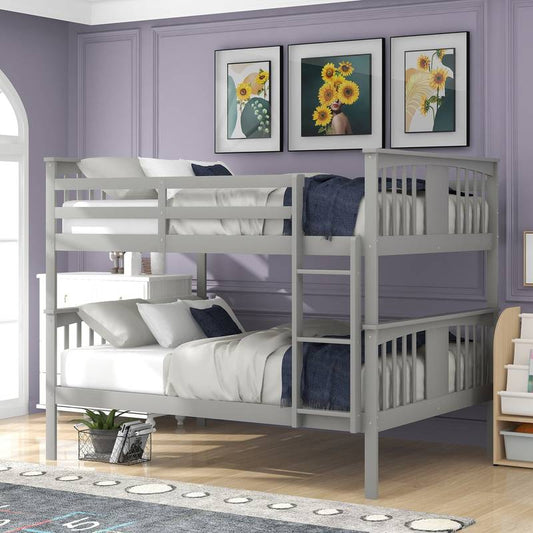 Cozy Gray Full Over Full Bunk Bed with Ladder