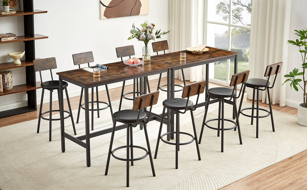 Rustic Pub Dining Set with Leather Bar Chairs