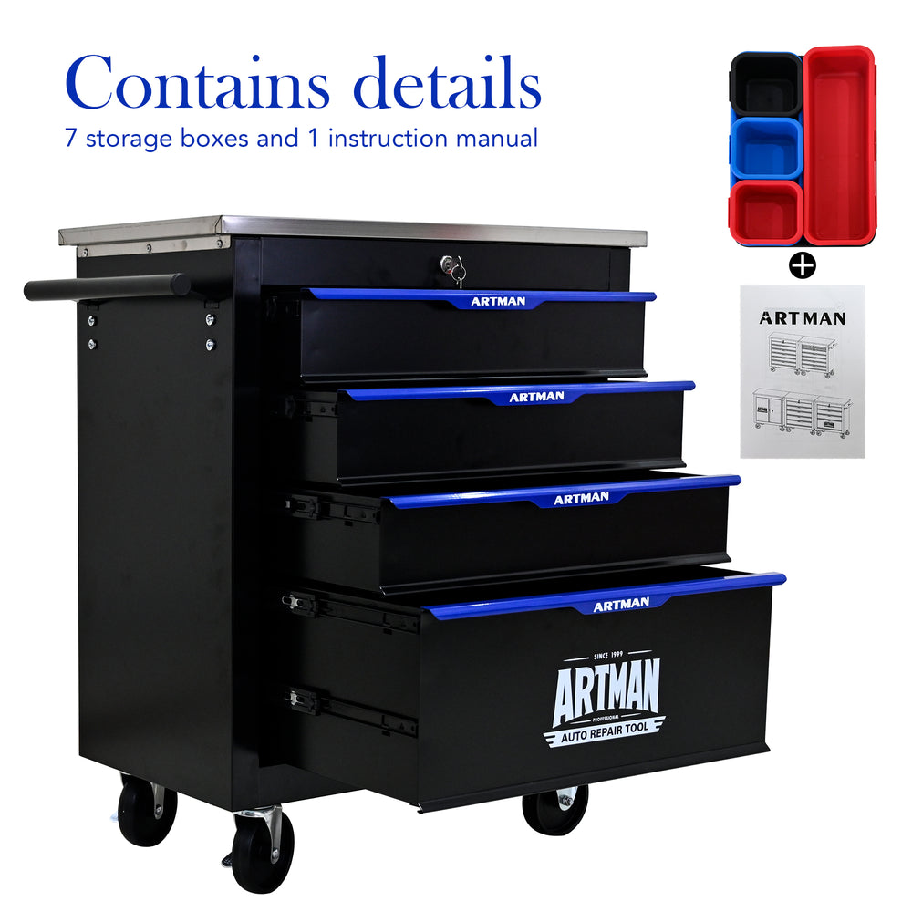 Rolling Tool Cart with Storage Drawers - Black