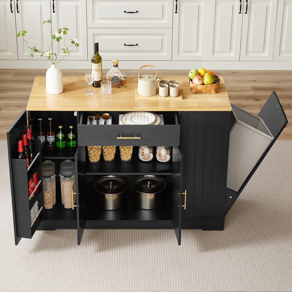 Stylish Kitchen Island with Trash Can Storage & Drawer