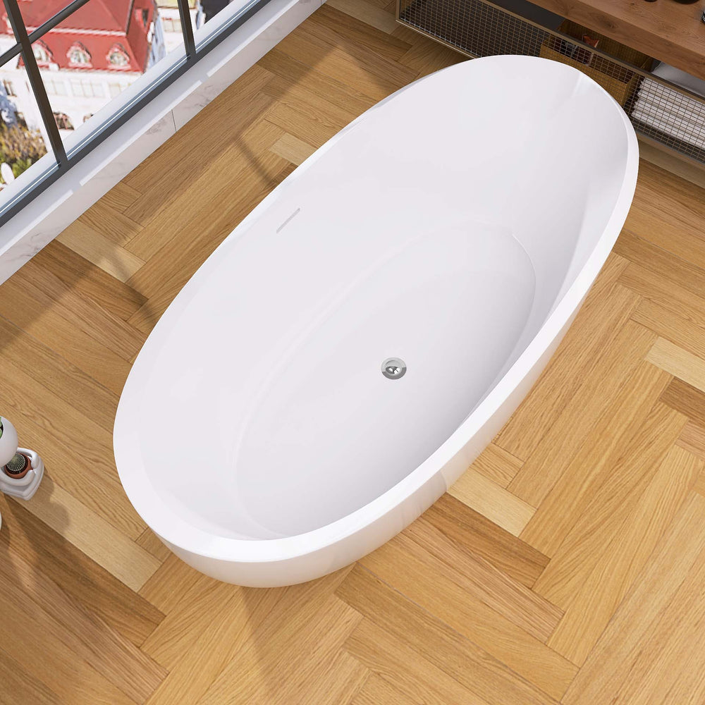 Sleek White Freestanding Soaking Tub with Easy Drain