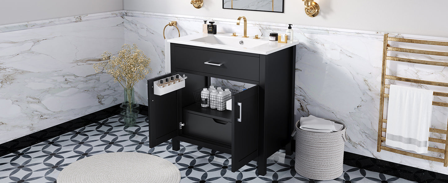 Chic Compact Bathroom Vanity with Ceramic Sink and Smart Storage