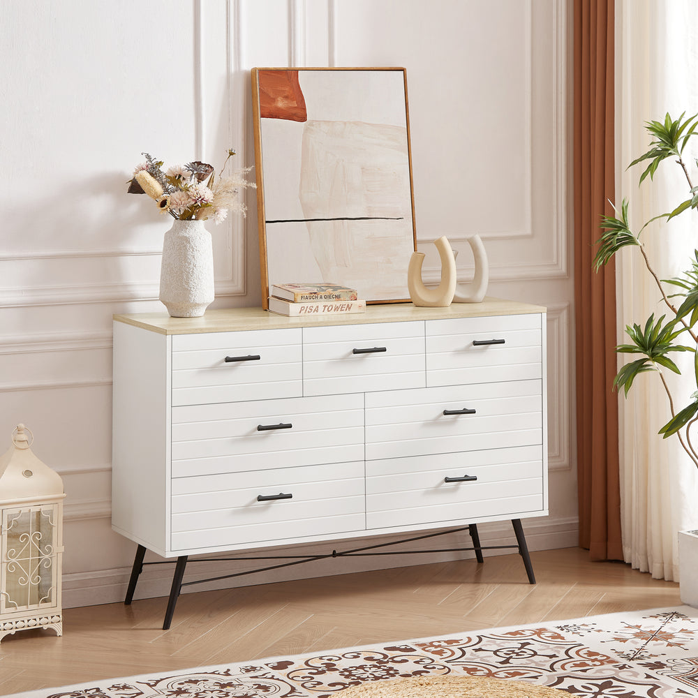 Elegant Deep Drawer Dresser in White and Oak