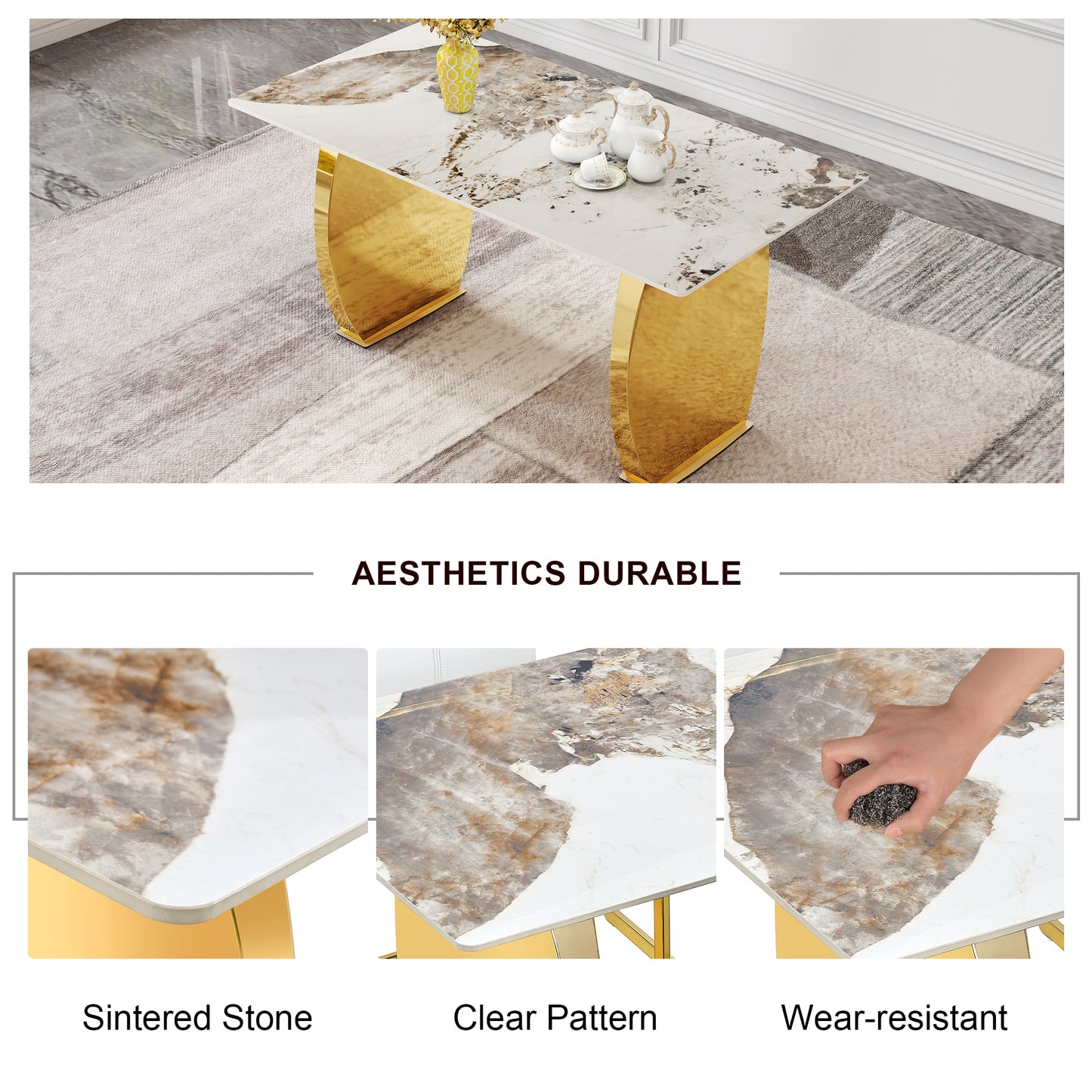 Chic Marble-Top Dining Table with Luxe Gold Legs