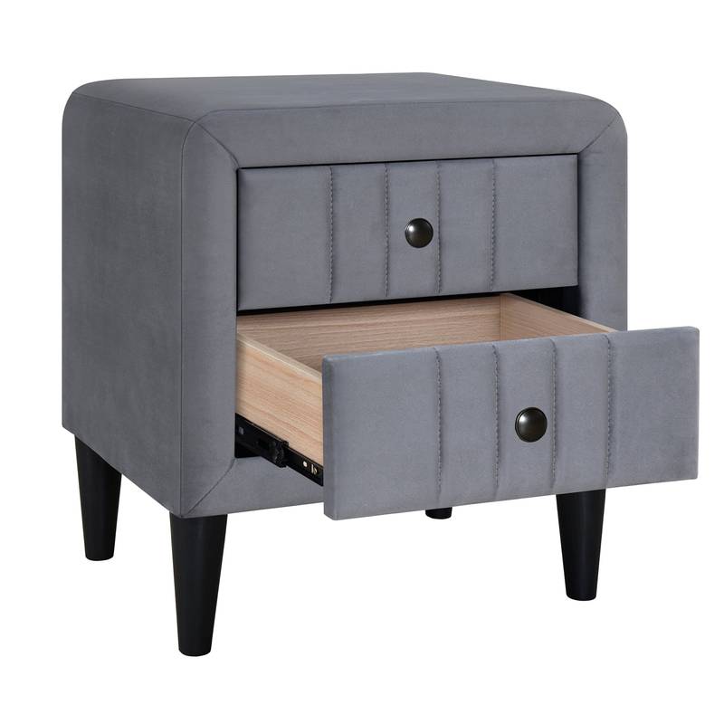 Velvet Gray Nightstand with Drawers
