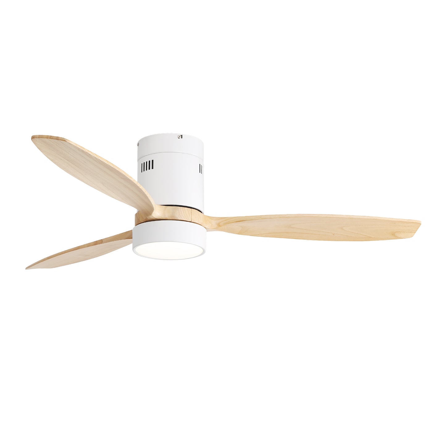 WhisperWind Flush Mount Ceiling Fan with Wood Blades and Remote Light