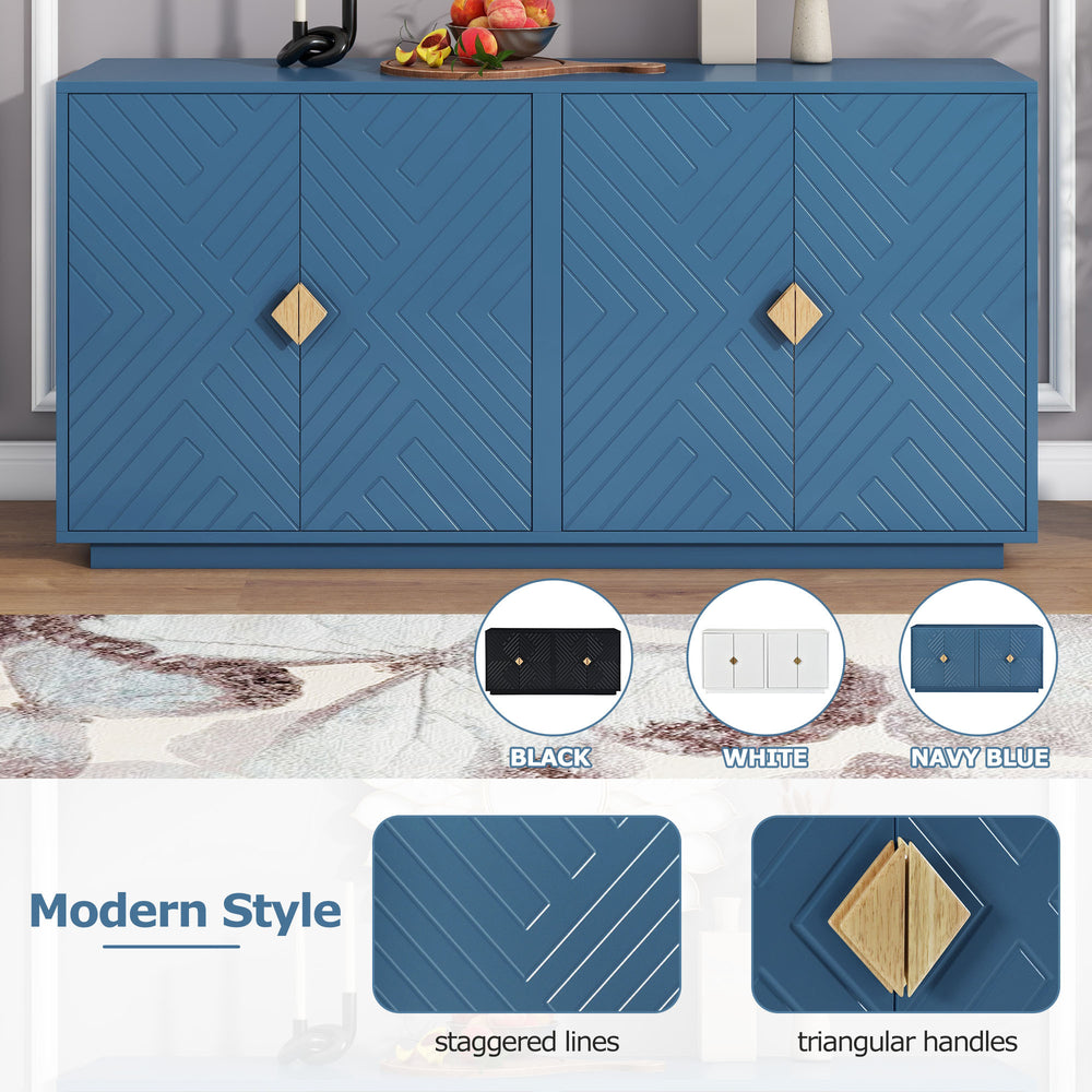 Chic Navy Sideboard with Stylish Handles & Adjustable Shelves