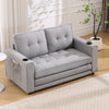 Cozy Convertible Futon Sofa Bed – Light Gray Loveseat with Side Pockets & Cup Holder