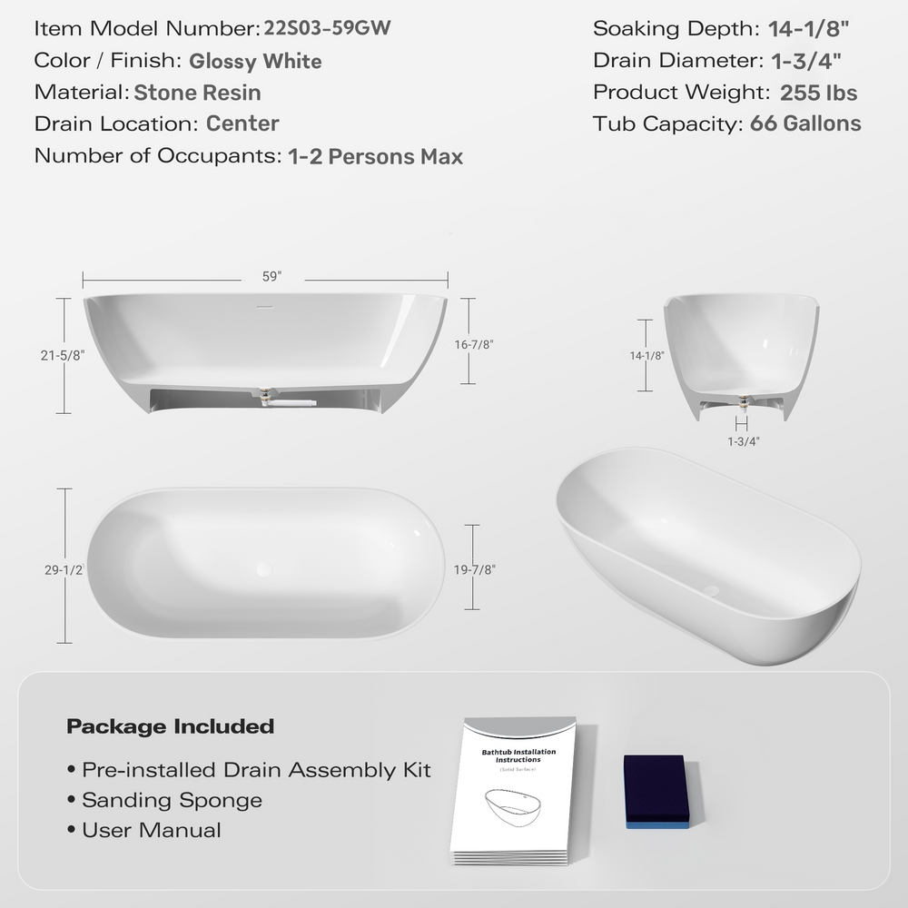 Elegant Soak: Freestanding Luxury Bathtub in Glossy White