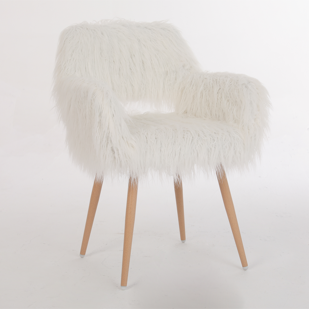 Chic White Faux Fur Makeup Chair with Metal Legs