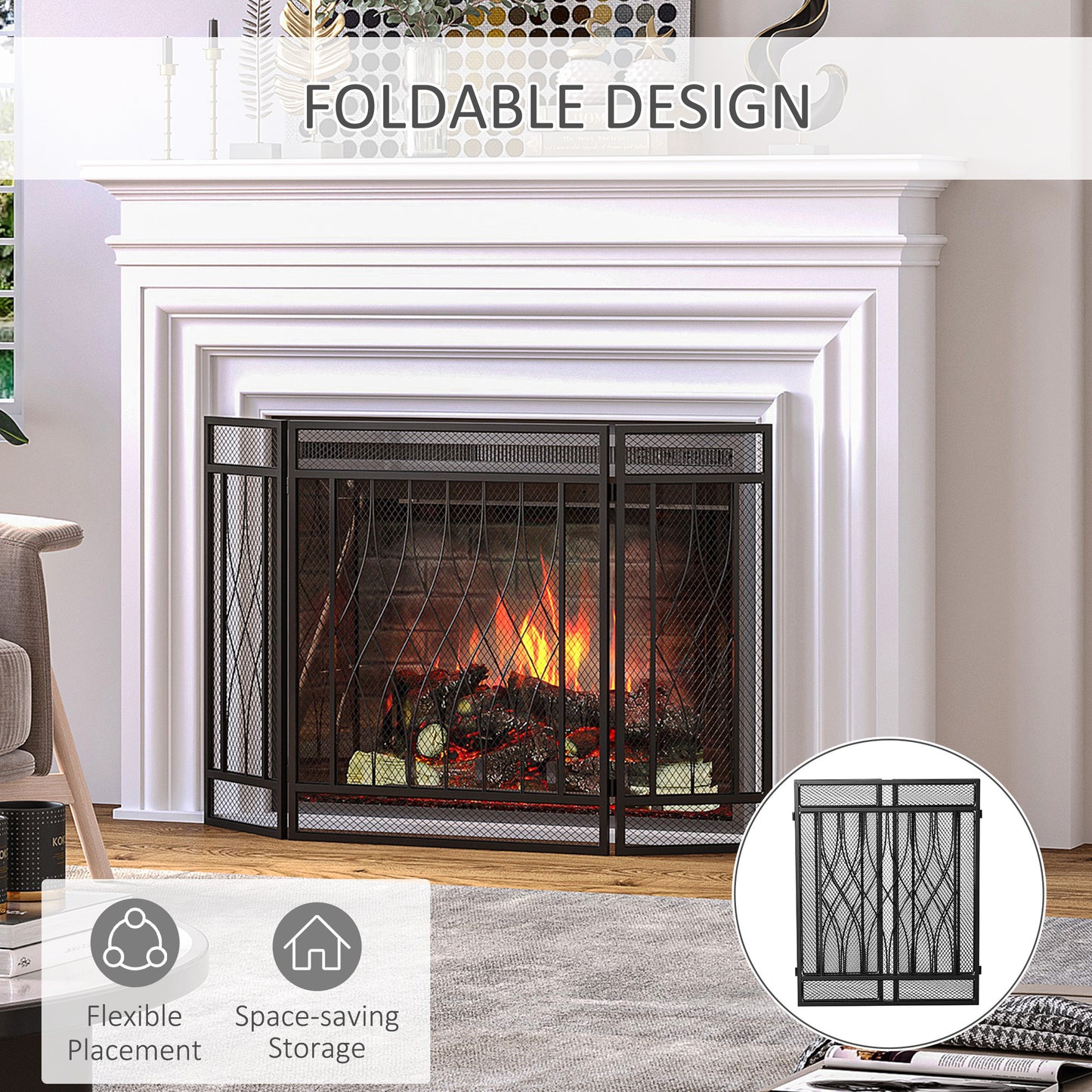 Chic Black Fireplace Screen - Stylish Spark Guard