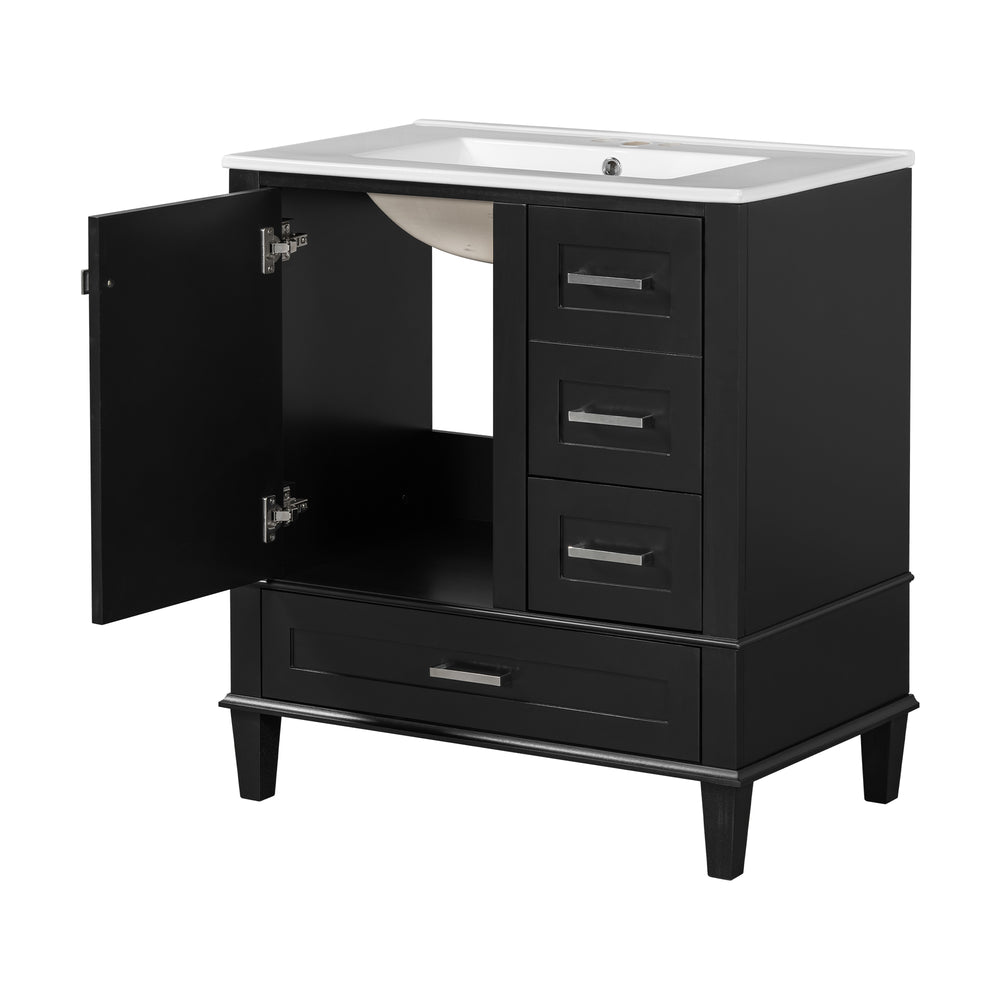 Sleek Black Bathroom Vanity with Sink and Soft-Close Storage