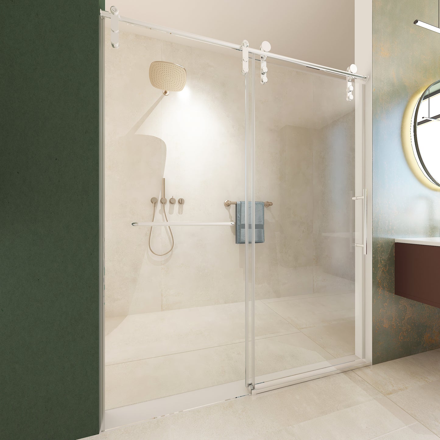 Sleek Brushed Nickel Sliding Shower Door with Easy-Clean Glass