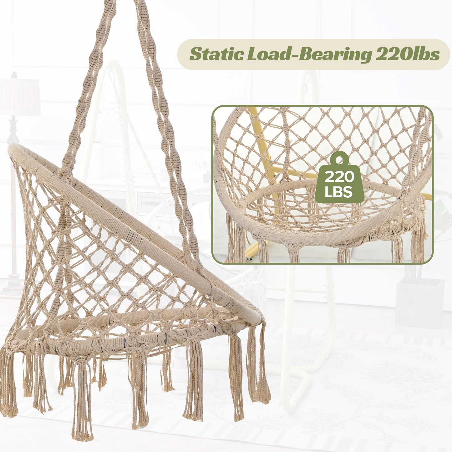 Cozy Macrame Swing Chair with Stand