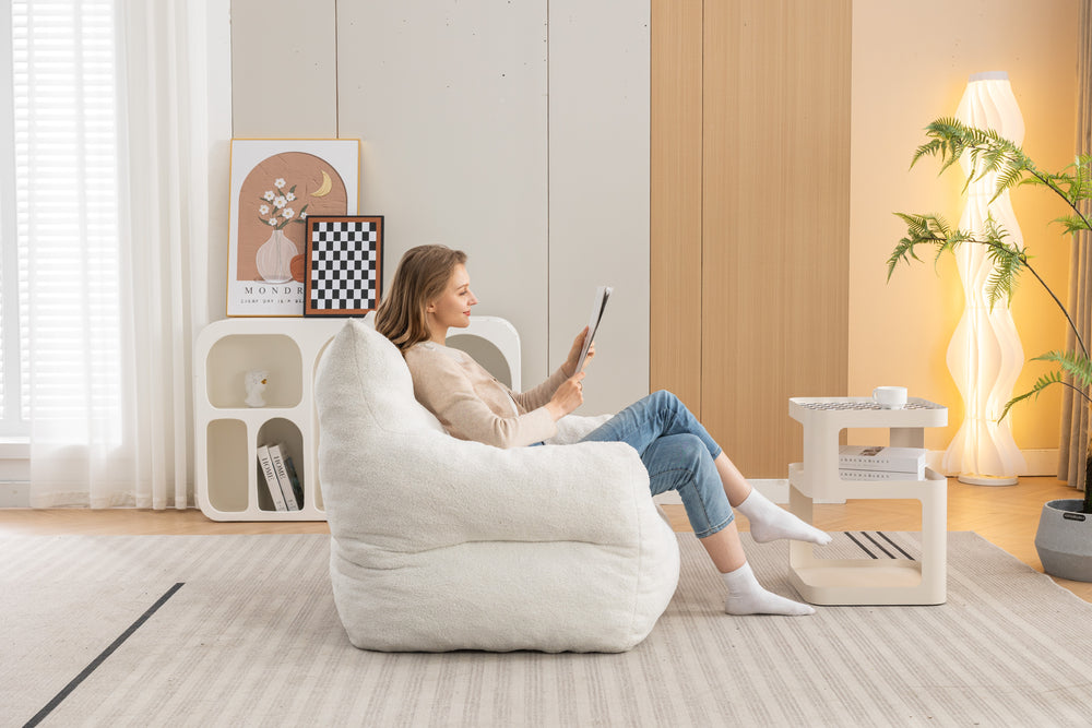 Cozy Ivory Teddy Bean Bag Chair