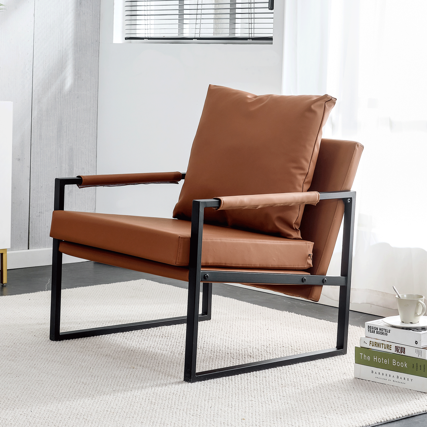 Chic Mid-Century PU Leather Armchair