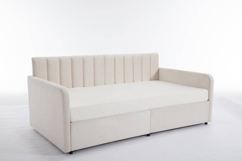 Ivory Velvet Flora Daybed with Storage Drawers