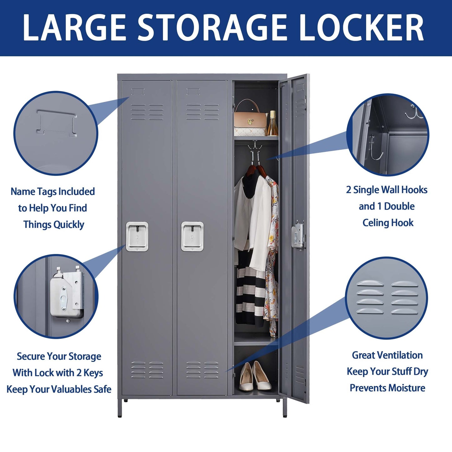 Stylish Metal Lockers with Secure Lock for Home, Gym, Office, and More!