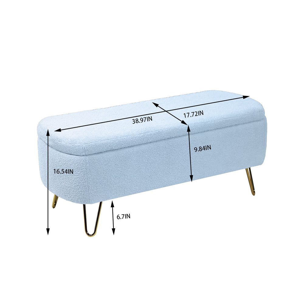 Chic Grey Faux Fur Storage Ottoman with Gold Legs