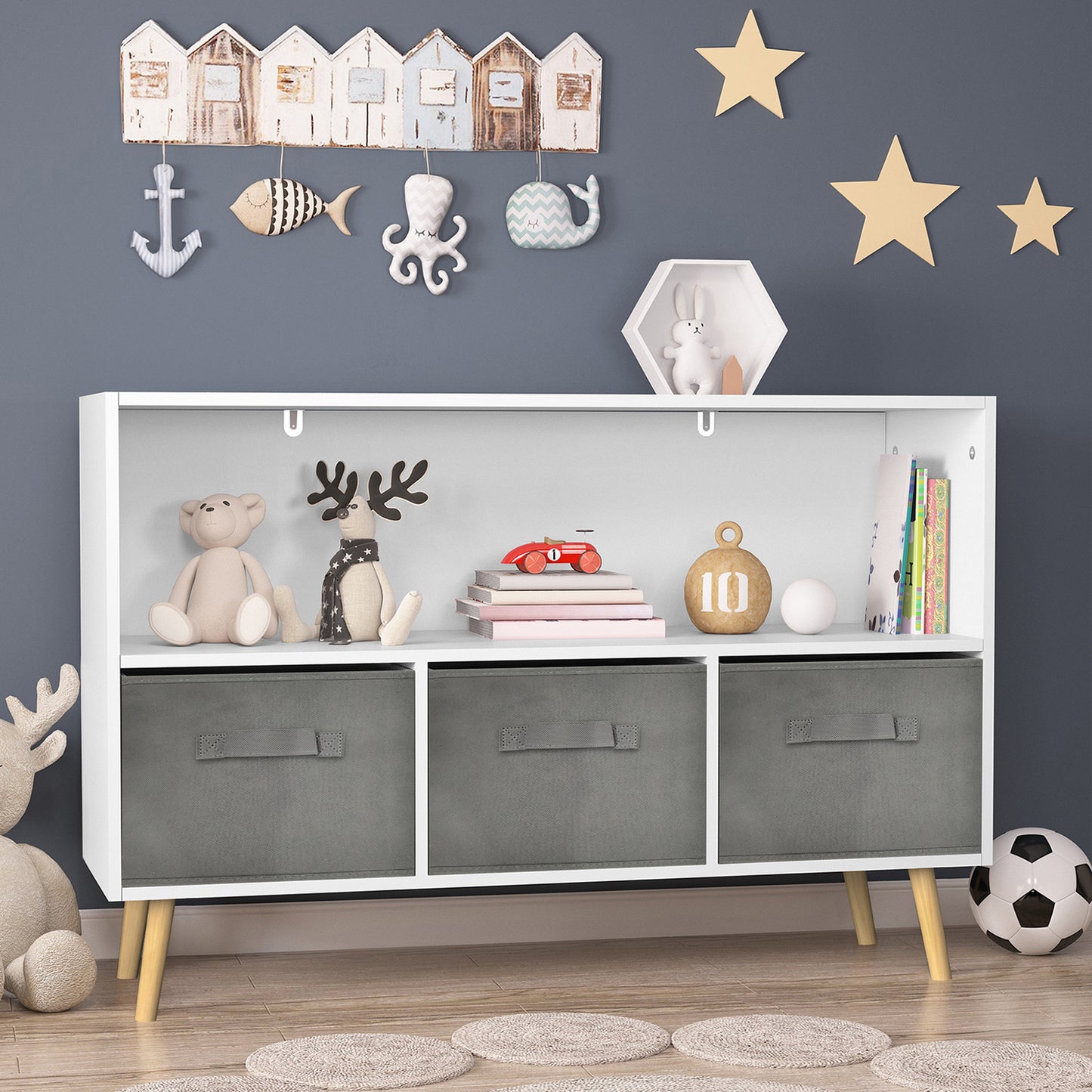 Cozy Kids Bookcase with Fun Fabric Bins