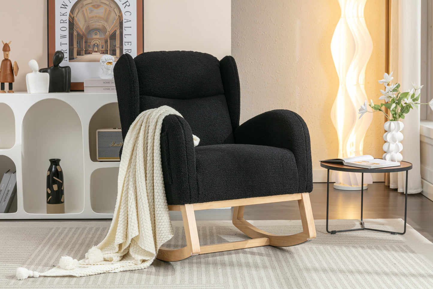 Cozy Teddy Rocking Chair with Stylish Wood Legs