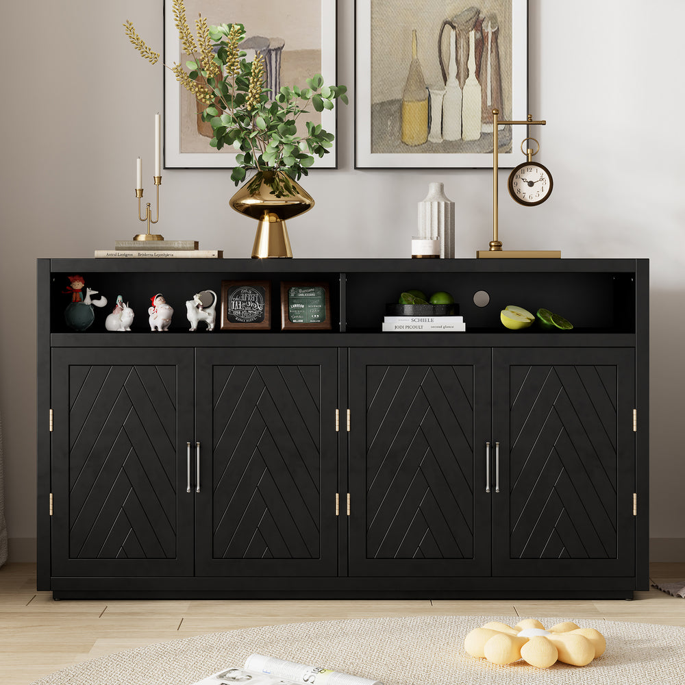 Stylish Black Classic Sideboard with Adjustable Shelves