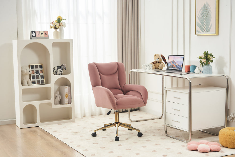 Chic Pink Velvet Swivel Chair with Gold Base