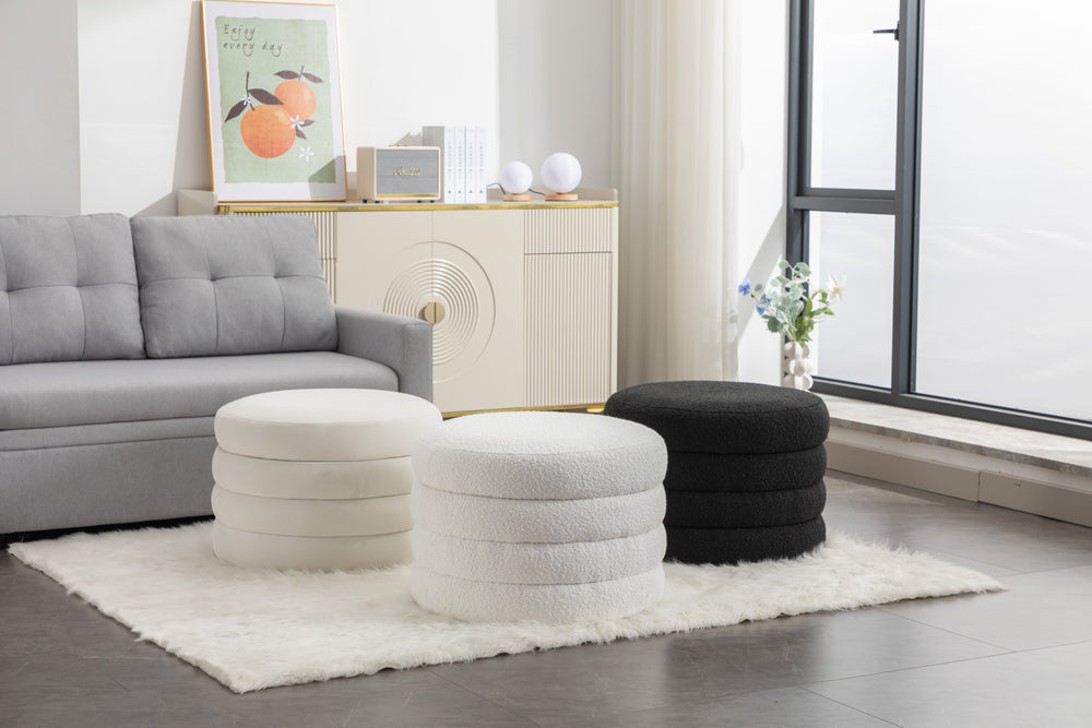 Elegant Ivory Storage Ottoman