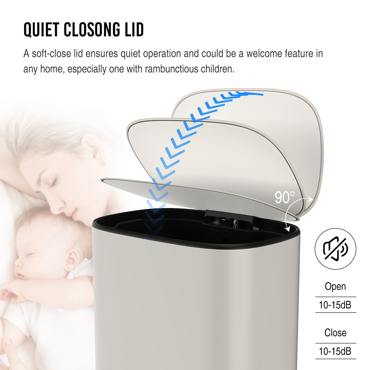 Sleek Step-On Soft Close Trash Can