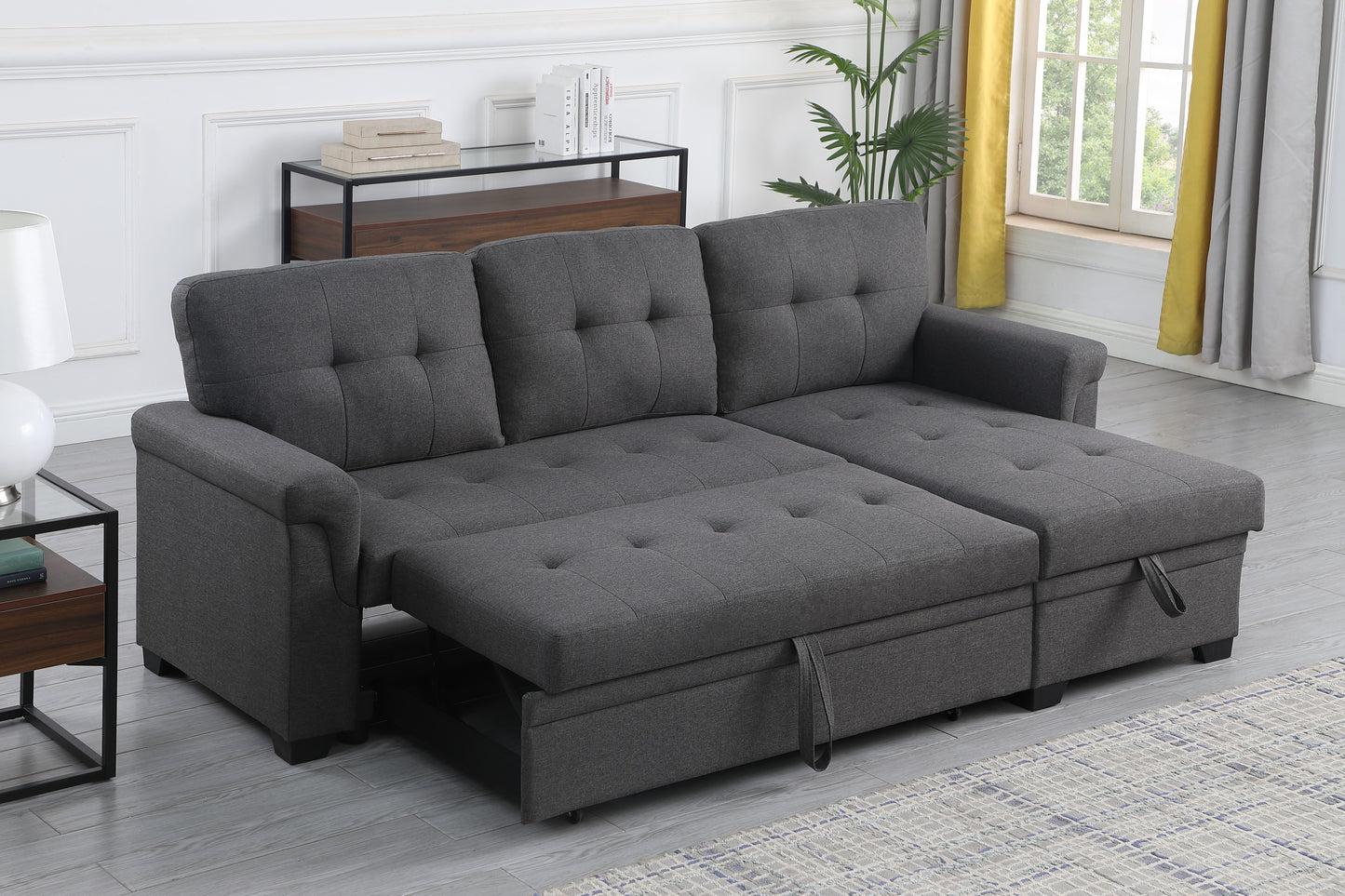 Cozy Gray Reversible Sleeper Sofa with Storage Chaise