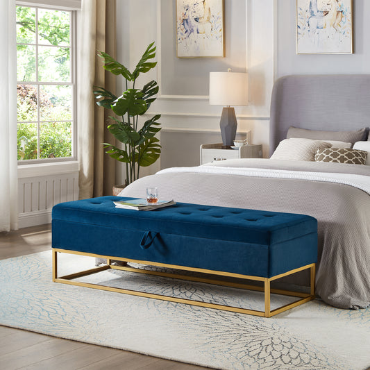 Chic Navy Velvet Storage Bench