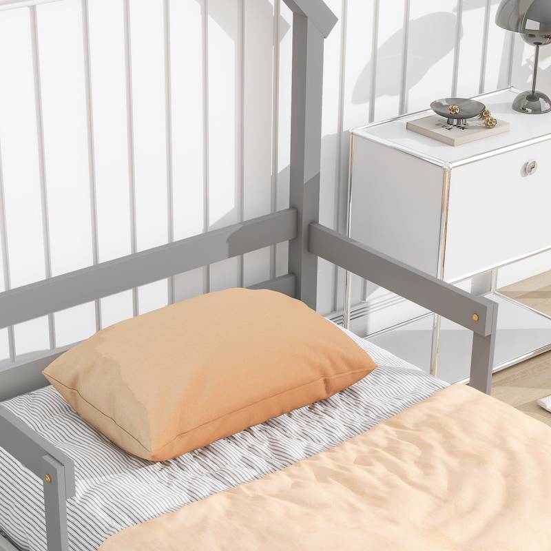 Cozy Twin House Bed with Handrails - Grey