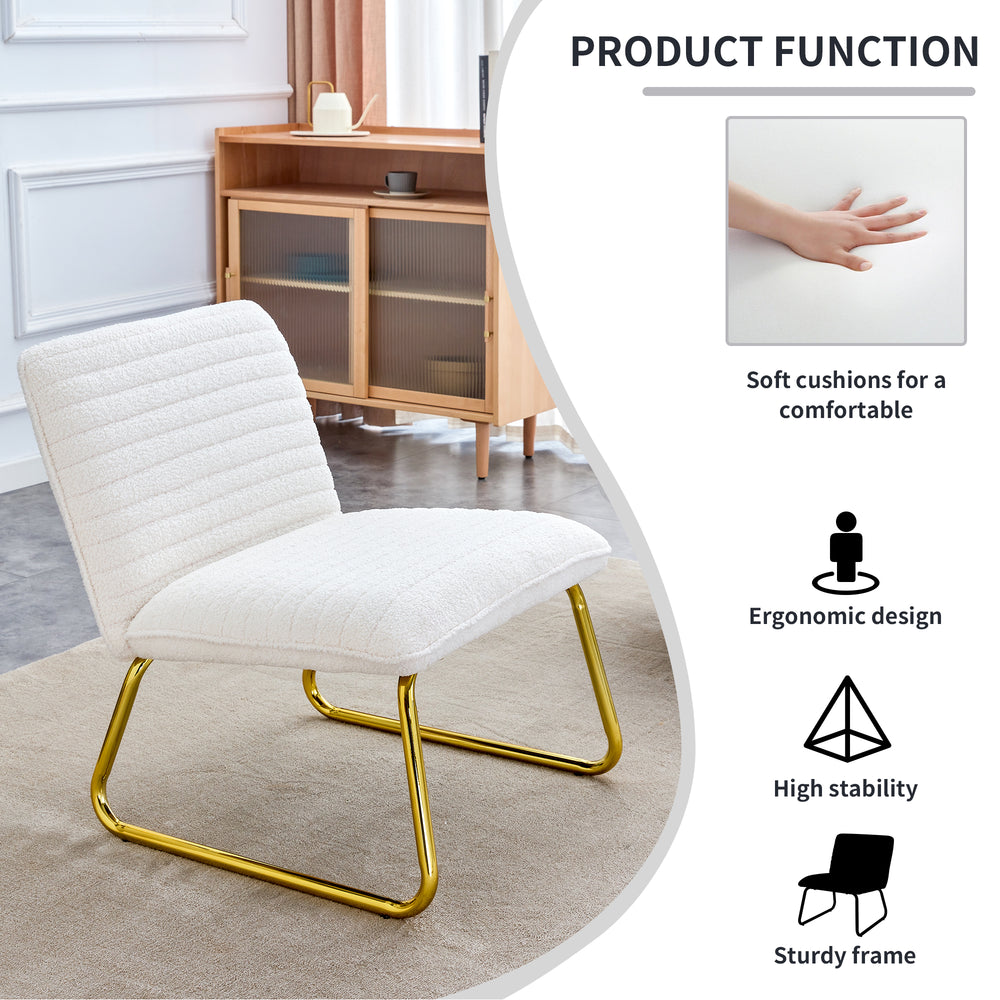 Chic White Armless Sofa Chair with Gold Legs