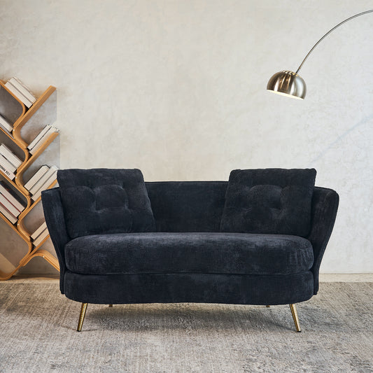 Chic Black Loveseat with Gold Legs