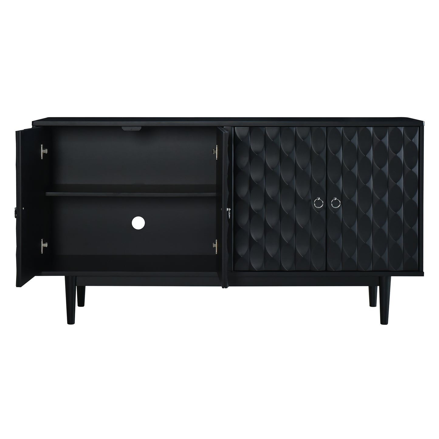 Sleek Black Sideboard with Stylish Curved Doors and Silver Handles