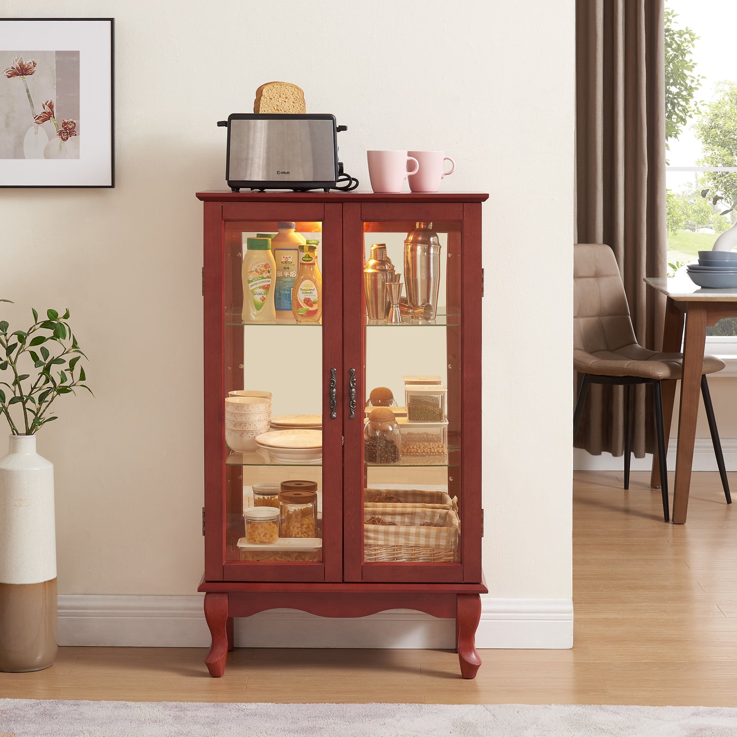 Charming Lighted Curio Cabinet with Glass Doors