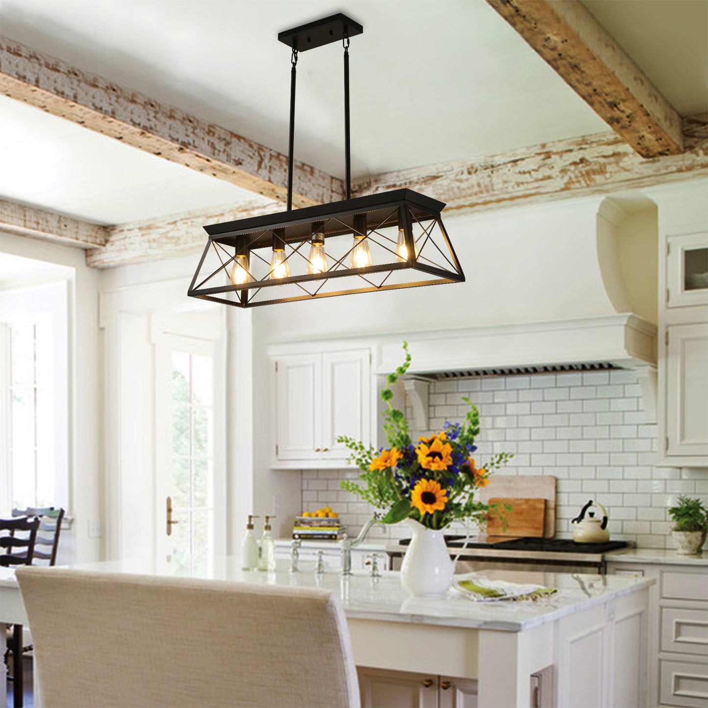 Rustic Charm 5-Light Black Island Chandelier