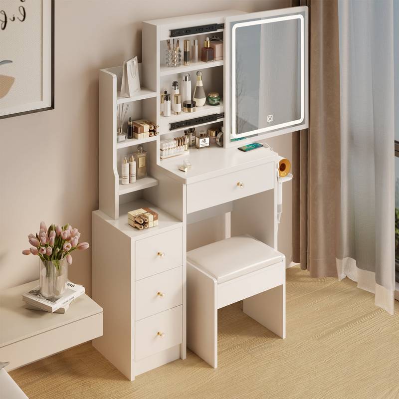 Compact Glam Vanity Set with LED Mirror & Power Stations