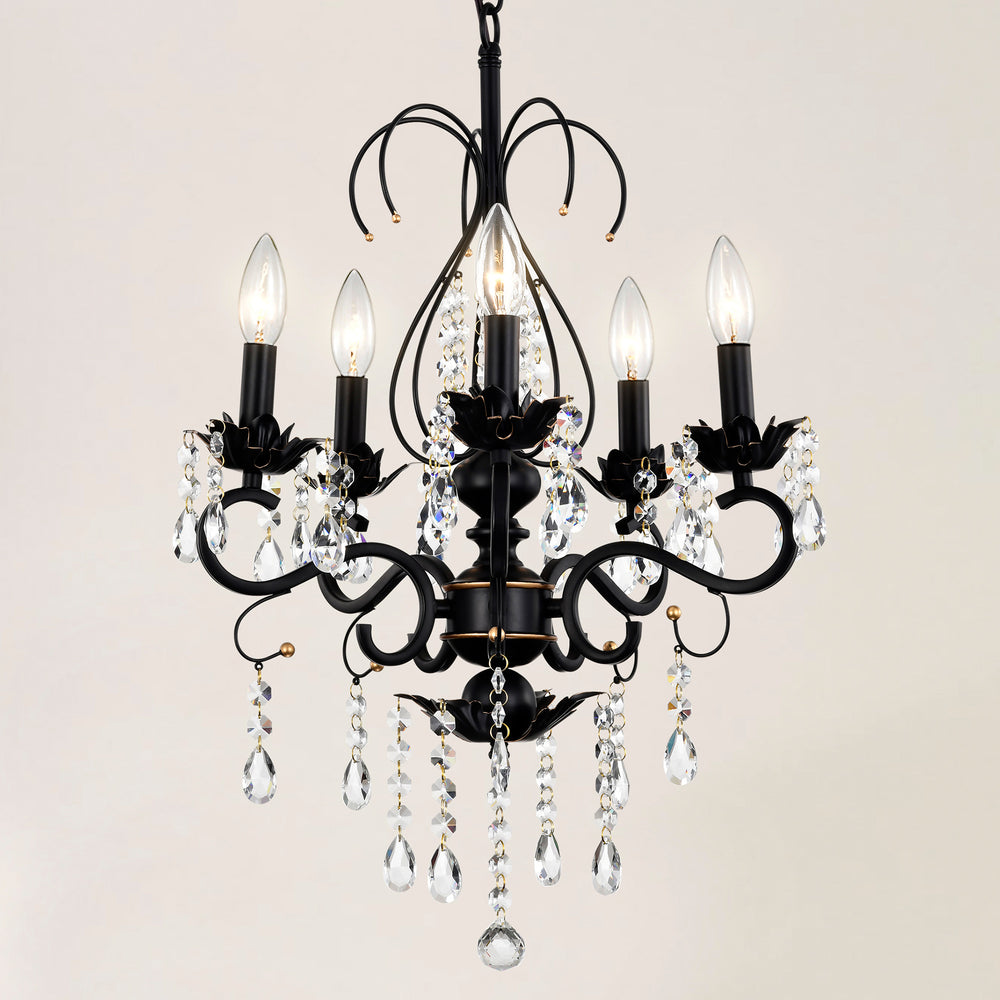 Radiant Vintage Crystal Chandelier - Matte Black & Gold Elegance