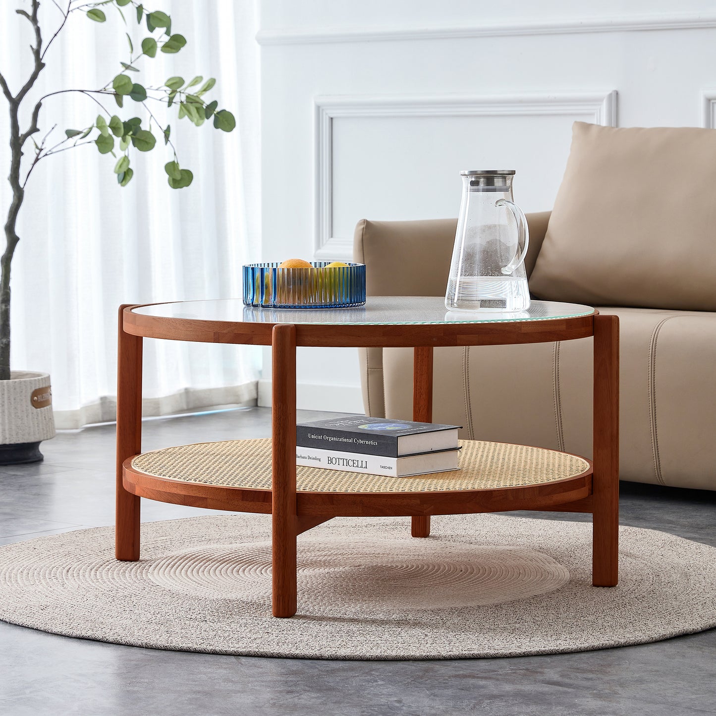 Chic Double-Layer Wood & Glass Coffee Table