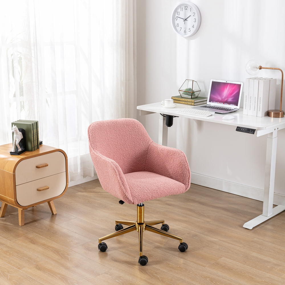 Chic Pink Teddy Swivel Chair with Gold Legs